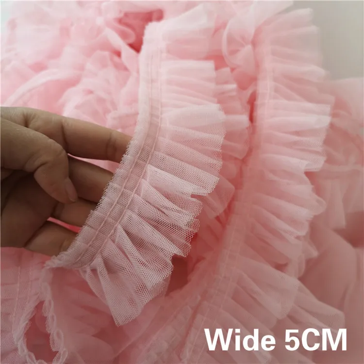 

5CM Wide Double Layers Mesh 3D Pleated Guipure Lace Fabric Ribbon Ruffle Trim Dress Skirts Collar Splicing Lace Sewing Supplies