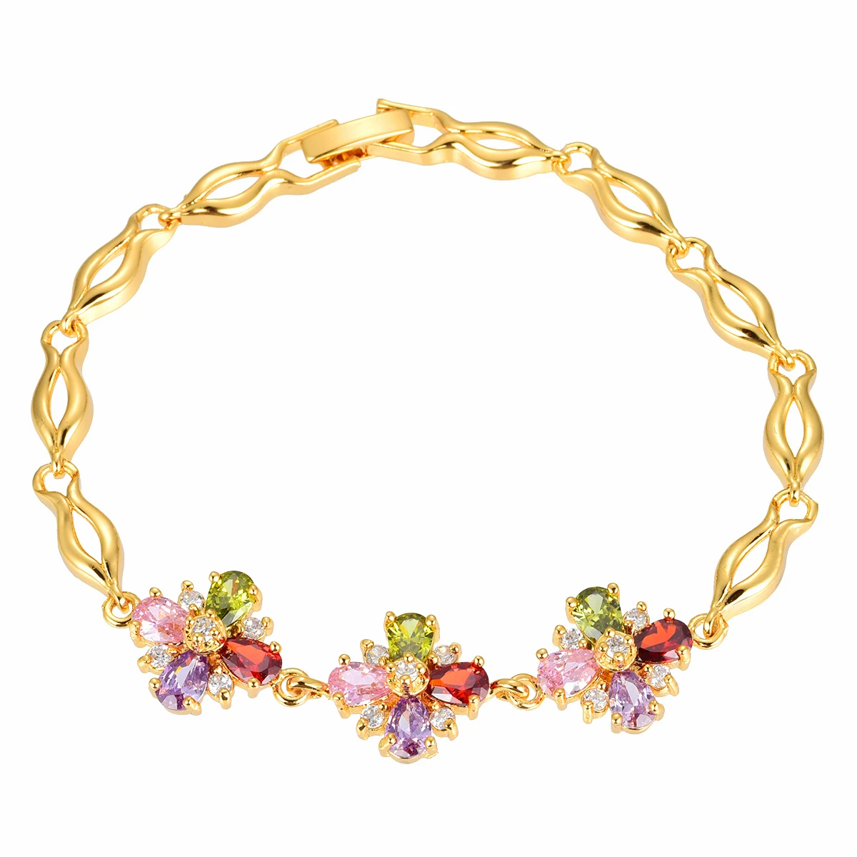 

Fashion Gold Color Multicolor Cubic Zirconia CZ Flower Charm Bracelet For Women