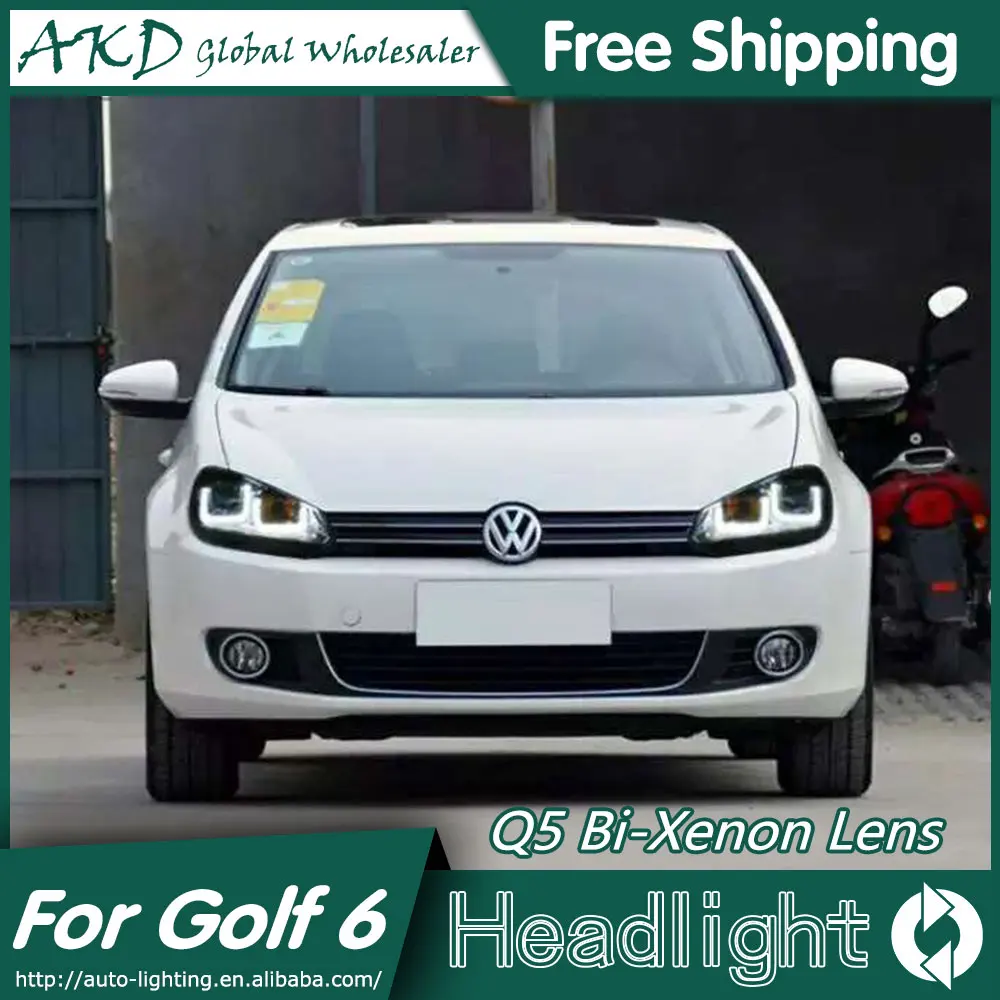 АКД стайлинга автомобилей Фара для VW Golf 6 фары 2012 Golf6 mk6 светодиодный круглая фара-ореол светодиодный DRL Bi Xenon объектива парковки противотуманная фара