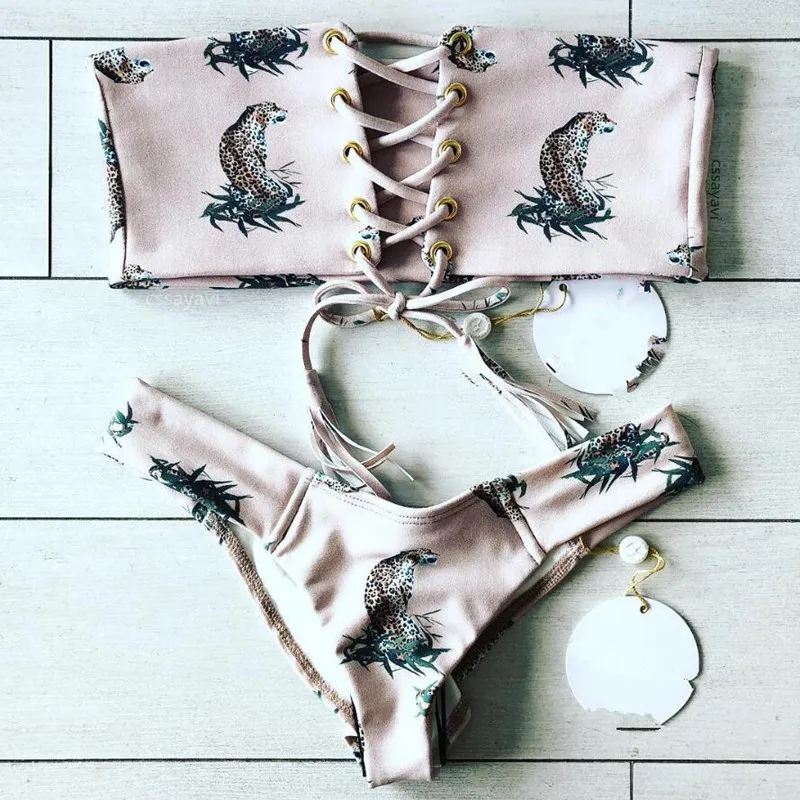 Kmnovo 2018 Bikini Set Swimwear Bathing Suit Women Animal Print Bikini