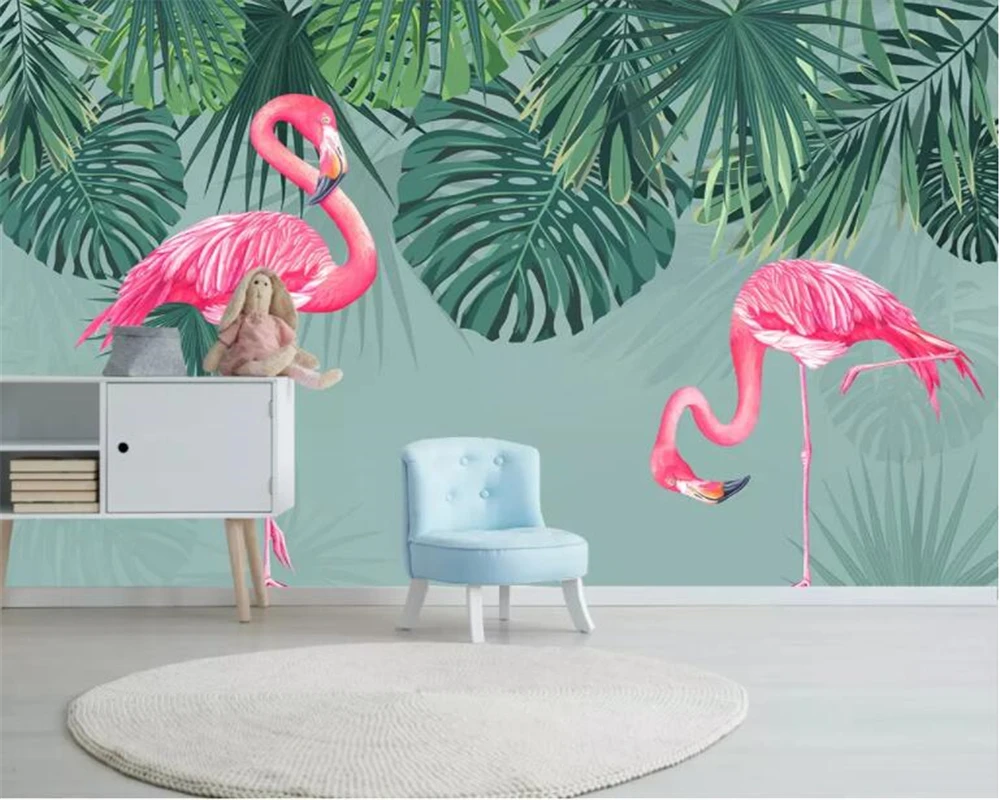 

beibehang Custom silk material 3d wallpaper Southeast Asia tropical rain forest flamingo wallpaper for kids room 3d wallpaper