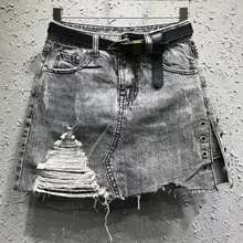 Джинсовая юбка, осень, новая модная джинсовая юбка, анти-светильник, женские джинсы, мини-юбка А-силуэта