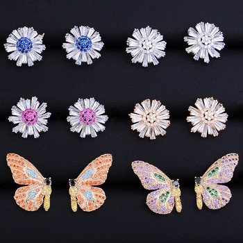 

GODKI Daisy Flower Rainbow Color Butterfly Meteor Tassel Drops Fashion Cubic Zirconia Women Bridal Stud Earrings High Quality