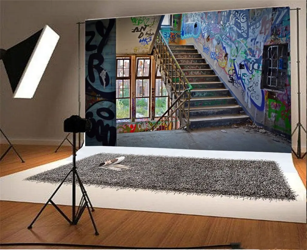 

Photography Backdrop Abandoned Building Stairs Graffiti Wall Photo Background
