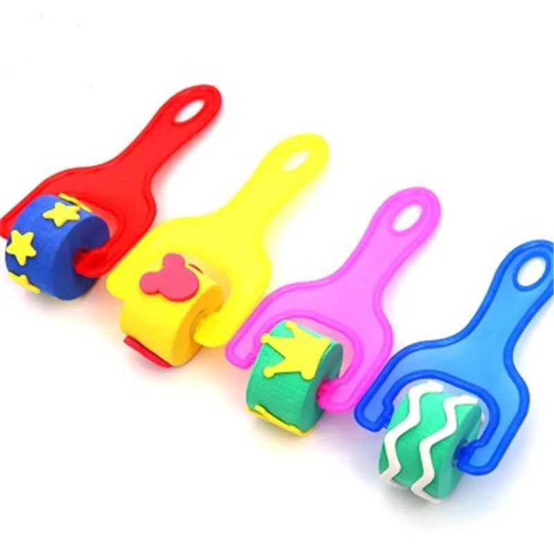 

New Children Drawing Tool 4Pcs/Set Kids Sponge Painting Brush Toddler Plastic Handle EVA DIY Graffiti Paint Plastic Roller Toys