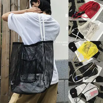 

Woven Mesh Rope Crossbody Bag Buckle Reticulate Hollow Handbags Beach Tote Bag