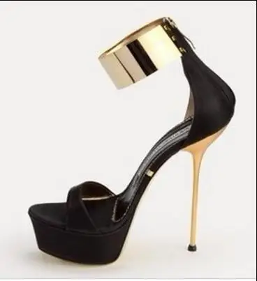 Plus Size 34-43 Sexy Super High Heels Sandals Fashion Platform Shoes Women Back Zip Ladies Peep Toe Pumps Black Gold Shoes