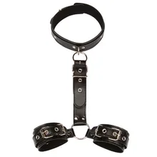Black PU Leather Sex Handcuffs Fetish Bondage Restraints Submissive Fetish Products Cuffs Adult Games Slave Sex Toys For Couple black leather bondage armor restraints belt bdsm fetish neck collar hand arm cuffs chastity belt adult games sex products