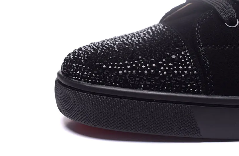 Унисекс; популярная черная повседневная обувь из флока со стразами на шнуровке; мужские модные короткие ботинки; мужская обувь на плоской подошве, увеличивающая рост; размеры