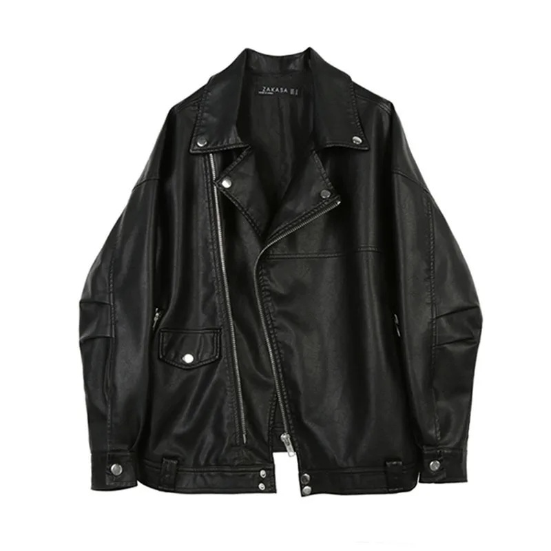 

2019 Faux Pu Leather Jackets For Women Spring Autumn Plus Size Loose Motorcycle Woman Jacket Turn-down Collar Zipper Coat Female