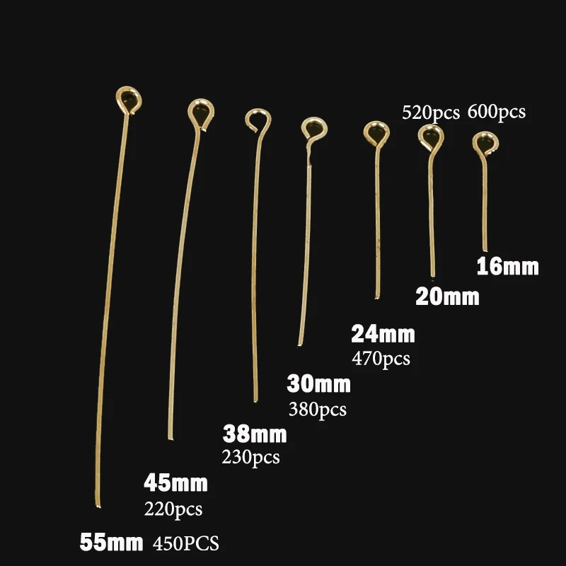 

16/20/24/30/38/45/55MM Jewelry Findings and Components Round Eye Needles Gold Color Plated connecting Pins for Jewelry Making