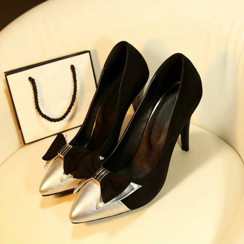 Fashion Thin High Heels font b Women b font Pumps Sweet Bowtie Pointed Toe Shoes New