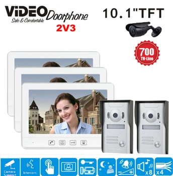 

ZHUDELE Brand Wired Home Security 10.1 inch Color Video Intercom DoorPhone System 3 Monitor 2 Night Vision Doorbell Camera
