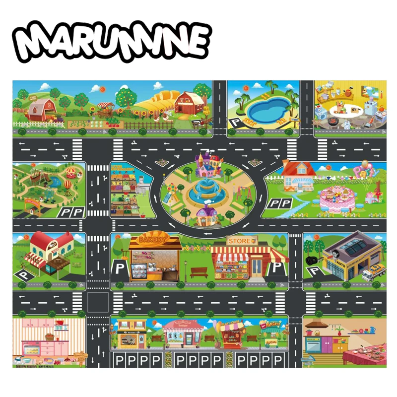 amazing Marumine Kids Road Mat 130*100CM City Car Taffic Highway Map Carpe Floor Play Mat Educational Toys