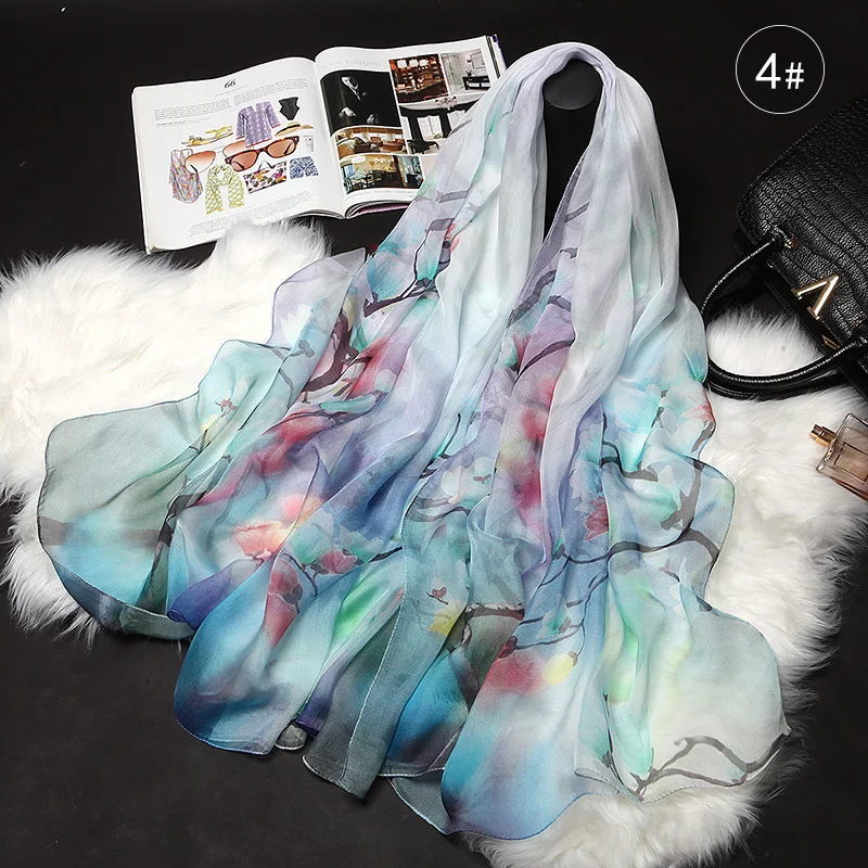 Элегантный качественный шелковый шарф для женщин шелковые шарфы весна осень зима шаль для девочек настоящая шелковая шаль Джокер CJ110XF7 - Цвет: No.4