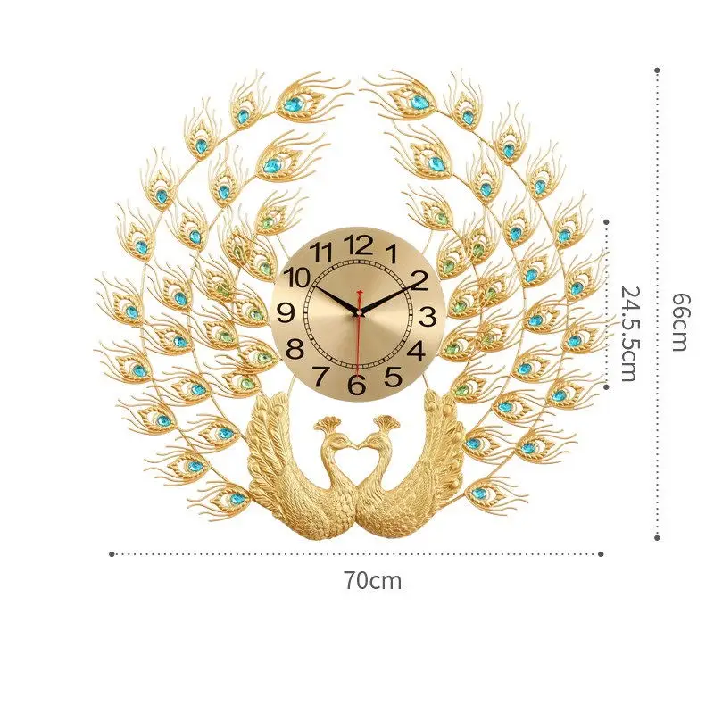 Двойные настенные часы Павлин современный дизайн домашний декор художественные настенные часы гостиная спальня бесшумные Часы настенные металлические цифровые часы - Цвет: 70x66cm