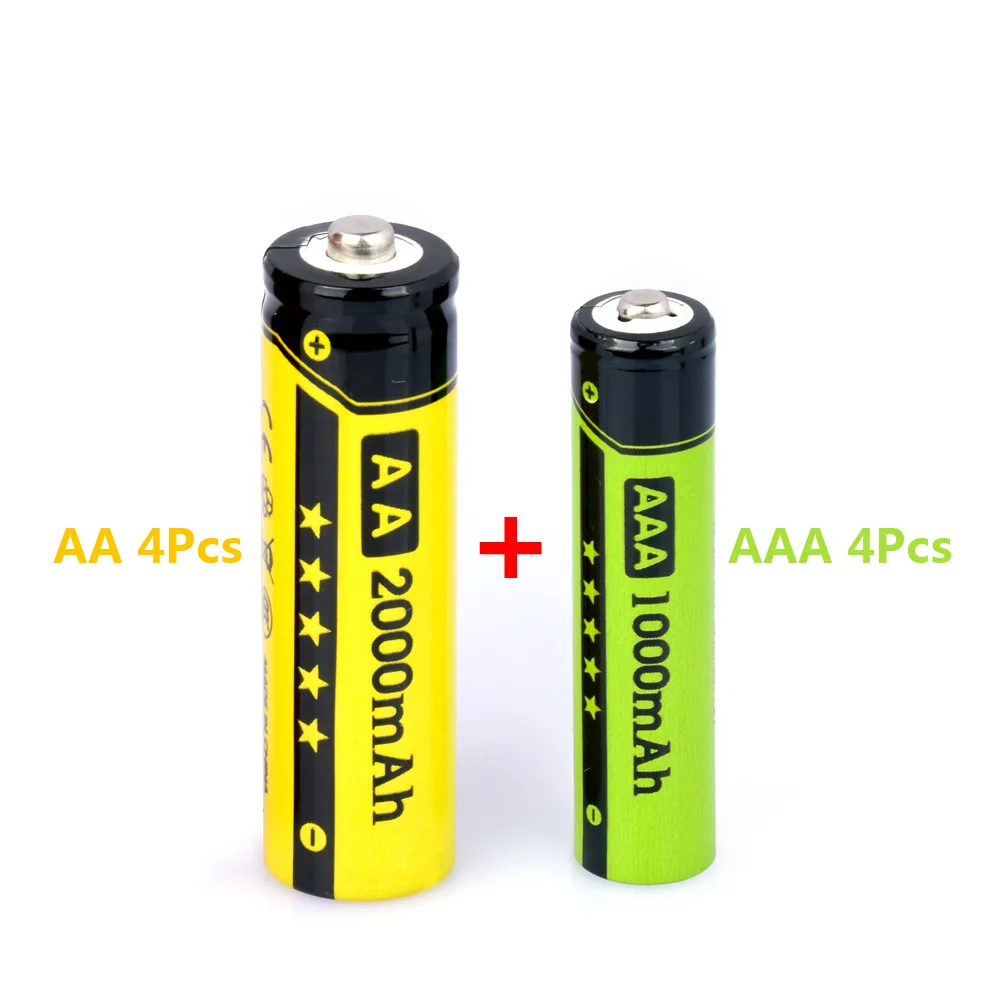 YCDC мобильный телефон 4 шт./кор. 1,2 V 2000mAh NI-MH AA Перезаряжаемые Батарея+ 4 шт. никель-металл-гидридного 1000 мАч батарейки ААА с ячейками держать Чехол Коробка