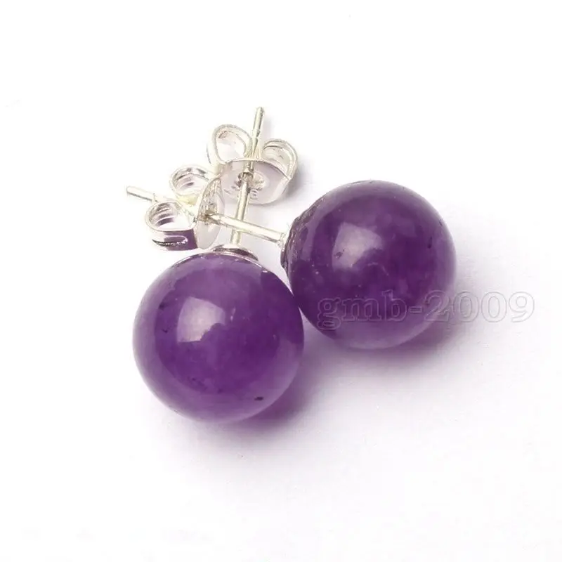 

FREE SHIPPING>>> Hot sale new Style >>>>New Beautiful 10mm Natural Purple Amethyst 925 Sterling Silver Stud Earrings