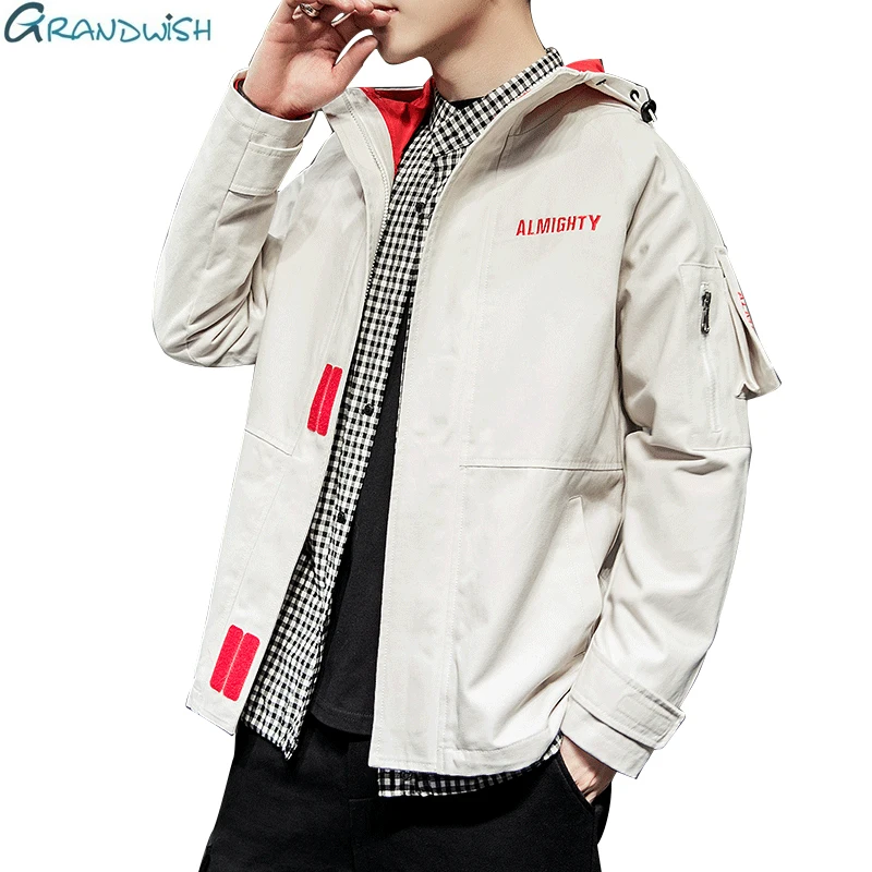 

Grandwish High Quality Spring Men Hooded Jacket Fashion Clothes Streetwear Overalls Coat Bomber Jackets Black Casual 3XL,ZA174