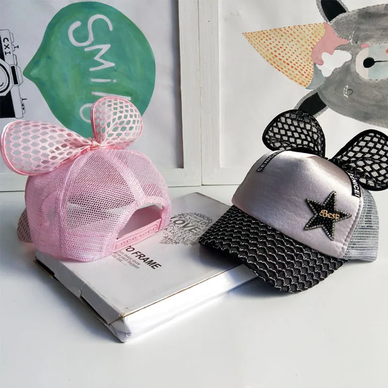

Summer Snapback Mesh Caps Children Big Lace Bowknot Kids Baseball Cap Star Pearl Girls Casual Outdoor Sun Hat Hip pop Cap