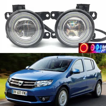 

For Dacia Sandero 2008-2016 2-in-1 LED 3 Colors Angel Eyes DRL Daytime Running Lights Cut-Line Lens Fog Lights