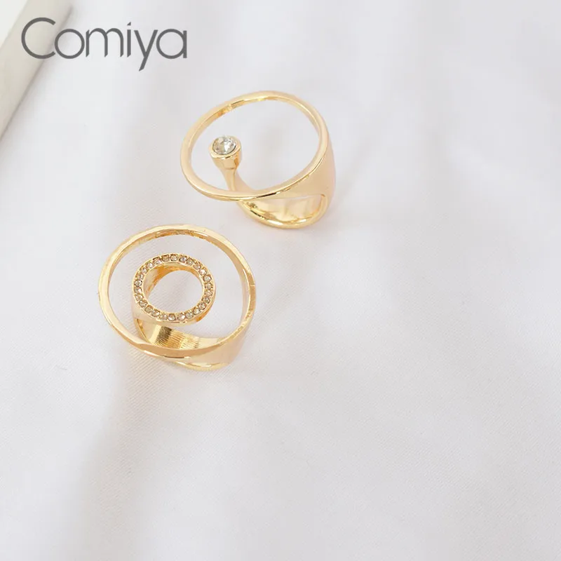 Comiya, Золотое кольцо, Feminino Bijoux Femme, корейское ювелирное изделие, модный круглый круг, цинковый сплав, аксессуары, Кристальные кольца для женщин