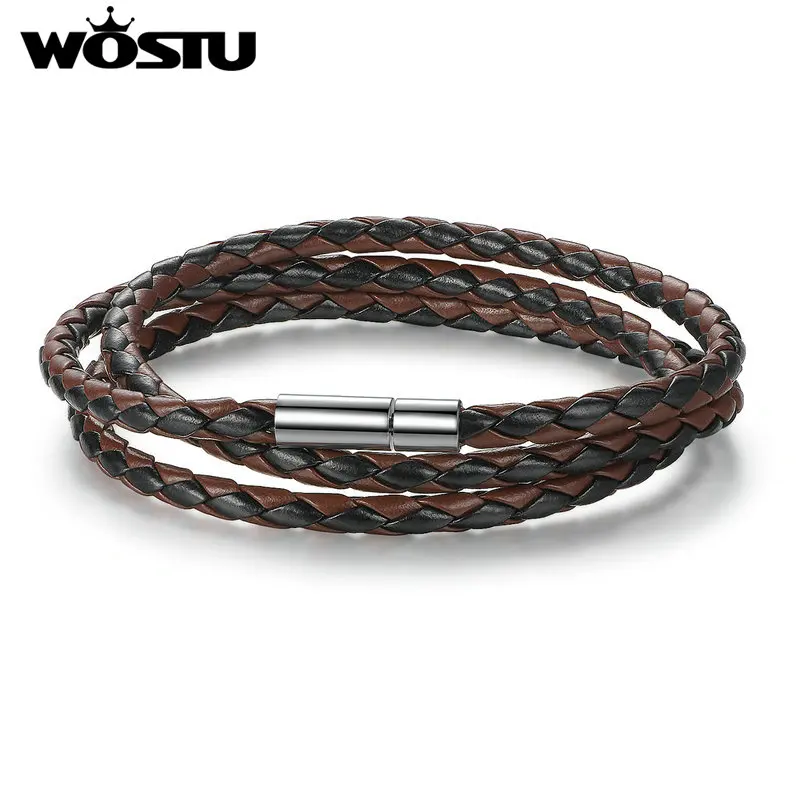 Женский и мужской браслет WOSTU 6 цветов 60 см из искусственной кожи с магнитной