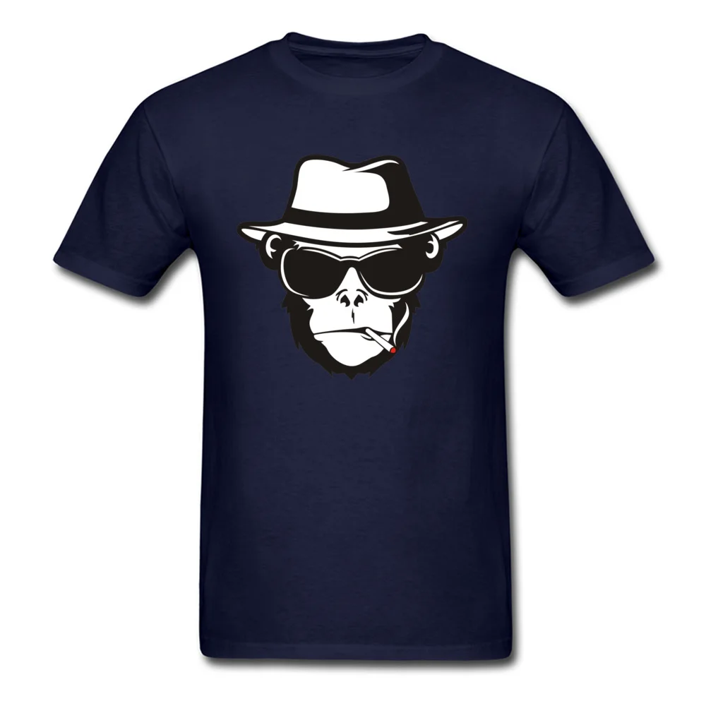 Monkey with sunglasses Cool Short Sleeve Tops Tees Thanksgiving Day Crew Neck Pure Cotton Men's T Shirt Cool Tee Shirt Faddish Monkey with sunglasses navy