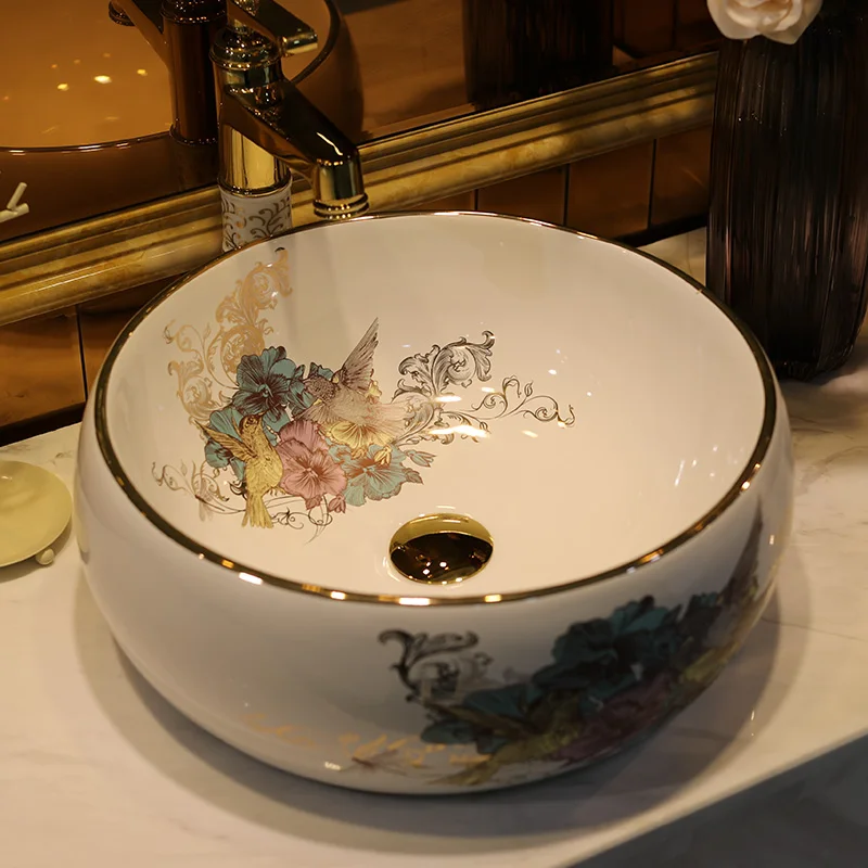 

Ceramic Art Basin Sinks Europe Vintage Style Counter Top Wash Basin Bathroom Vessel Sinks vanities bathroom sink bowls