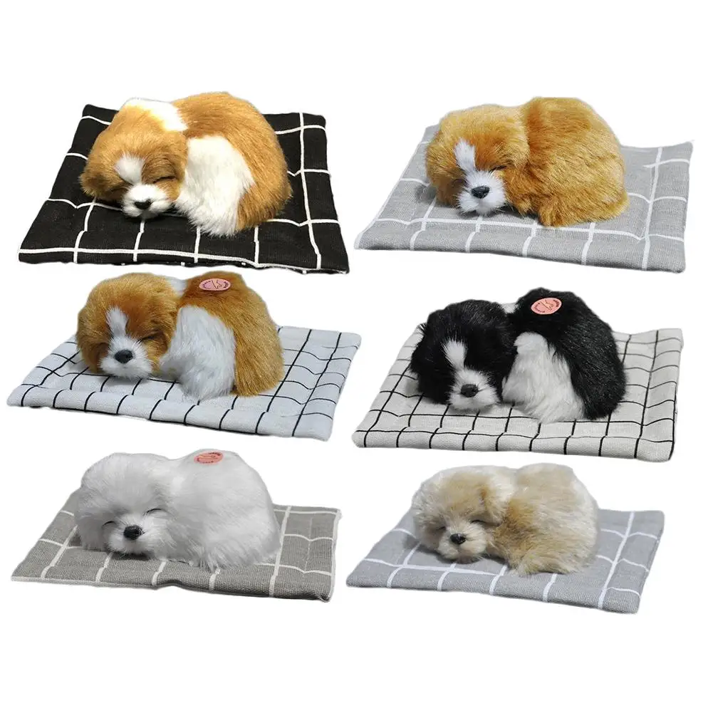 Мультяшная имитация реалистичной собаки прекрасный звук маленькая Спящая плюшевая собака с ковриком для детей(тканевый коврик, случайный цвет доставки