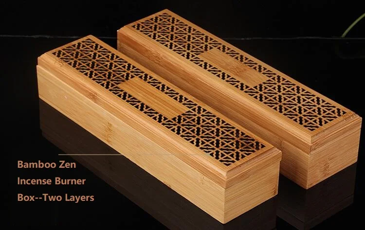 

Bamboo Zen Incense Burners Incense Holder Double Drawer Joss-stick Box Lying Censer Classical Hollow Antique Finish Tea Culture