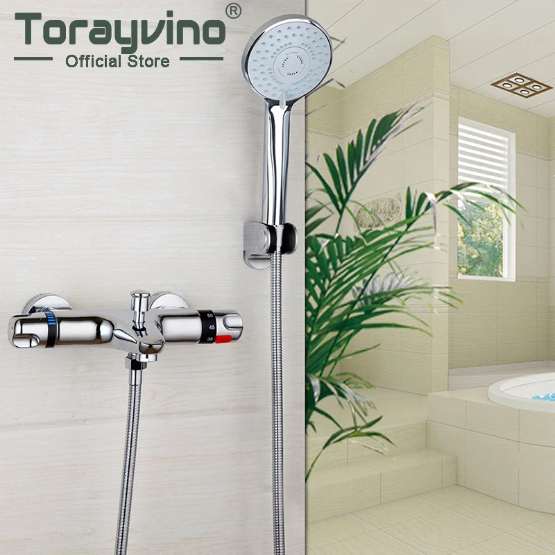 

RU STOCK Bathroom Contemporary Wall Mounted Thermostatic Faucets Polished Chrome Mixer Tap Shower Set Rain Bathtub Faucets Set
