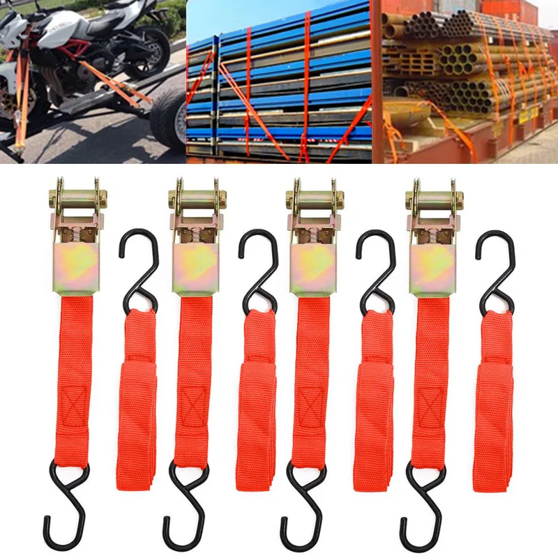 

4PCS Car Luggage Cargo Alloy Buck Ratchet Tape Strap Down Cargo Straps Webbing Hold Secure Ratchet Belt Interior Accessories