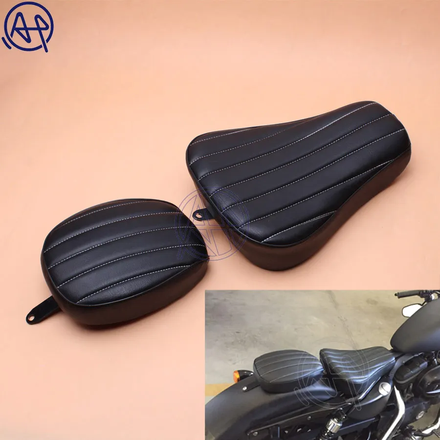 

PU Leather Motorcycle Front Driver+Rear Passenger Two Up Seat Sofa Tour Seat Bench Cushion For Harley Sportster 883 1200 10-15