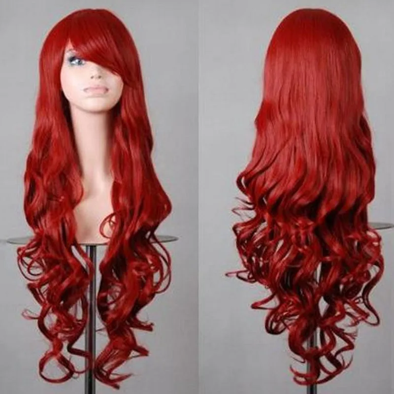 Fashion Synthetic Red Women's Wavy Hair High Quality Anime Girl's Cosplay Full Wig