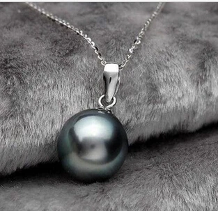 

huij 003339 PRETTY GENUINE 14MM BLACK SOUTH SEA SHELL PEARL PENDANT NECKLACE 2pc