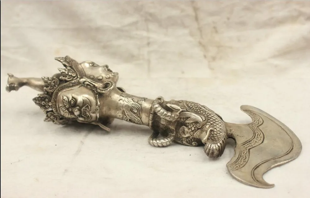 

free Chinese Tibet Culture Silver Bronze Statue Horse head Buddhism weapons Buddha fast