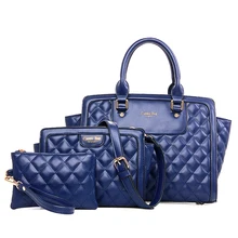 2016 3 PCS/Set Plaid Women Bag Black Blue Golden Beige Color Composite Bag Women Messenger Bag PU Leather Girls Handbags TK091-2