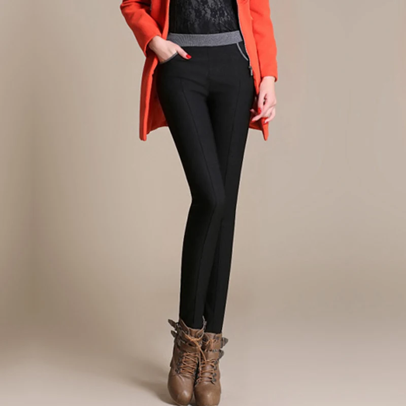 Women Casual Winter Fleece Warm Trousers Plus Size Female Pencil Pants 2016 Velvet Winter Femme Pantalon Black Khaki Caffee Sale