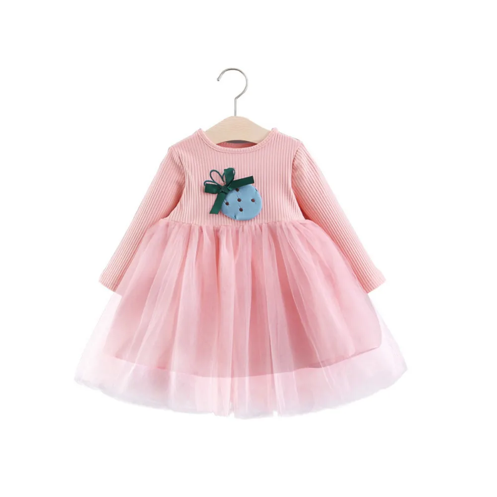 

Girls Spring And Autumn dress new female baby princess dress baby's dress stitching long-sleeved mesh dress