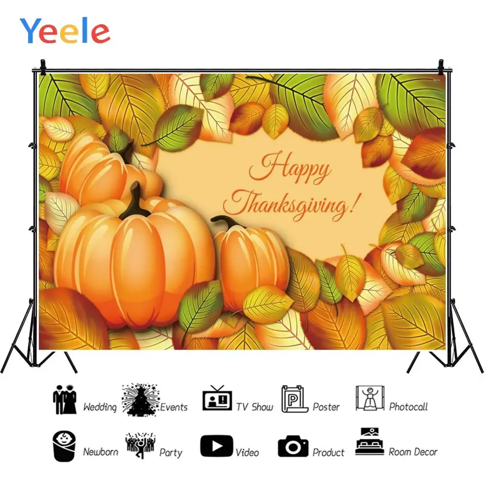 

Yeele Thanksgiving Family Party Decor Pumpkin Leaves Photography Backdrop Personalized Photographic Backgrounds For Photo Studio