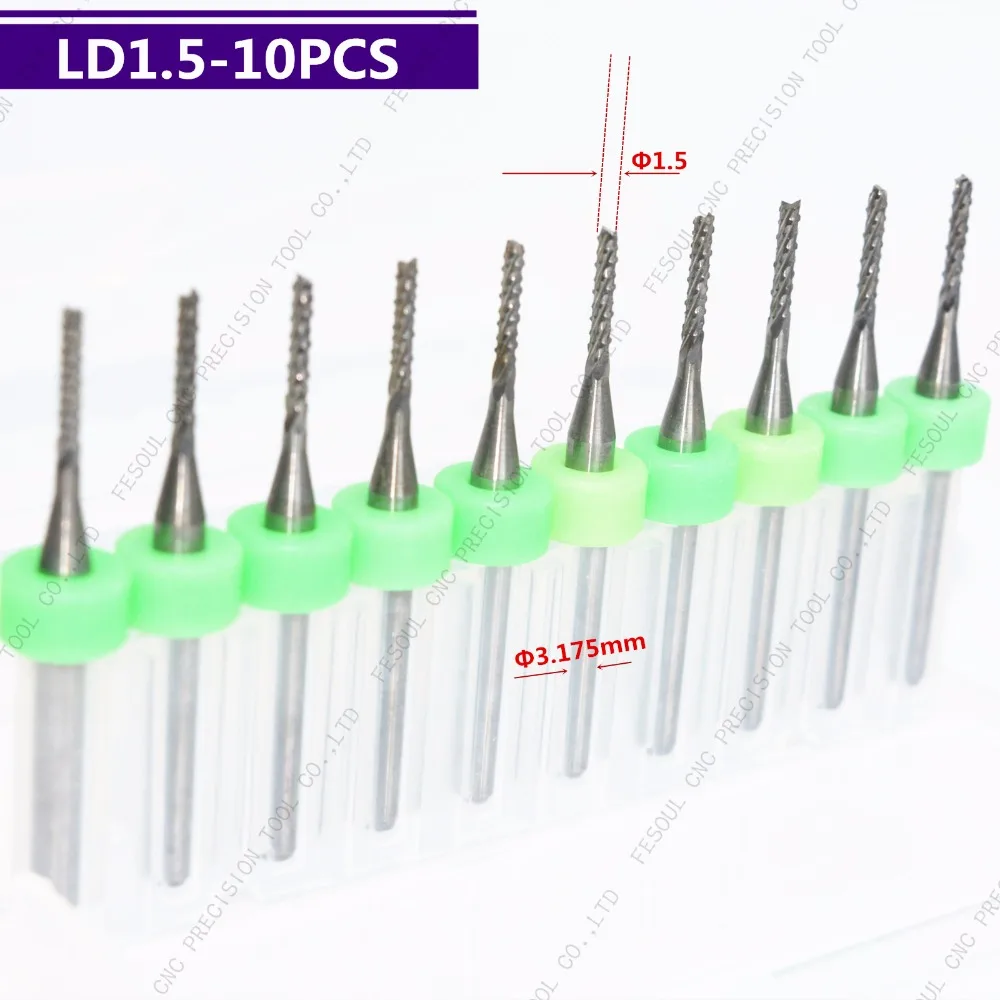 1,5 мм, 10 шт.,, станок с ЧПУ твердосплавный микро PCB сверлильный резак, печатная плата сверло, кукурузная фреза