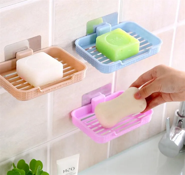 

Plastic Soap Box Holder Strong Sucker Soap Dish Bathroom Soap Dish Storage Basket Box 4Colors