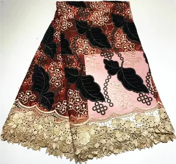 

5yards embroidered african french lace fabric with stone african lace fabric velvet lace fabric guipure lace fabric ZQ-A94