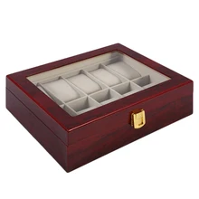 2/10 сетка твердая Красная деревянная коробка для часов ювелирный дисплей держатель Упаковка-органайзер чехол для часов браслет коробка для хранения Caja Reloj