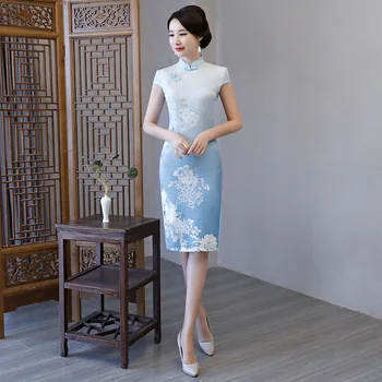 

Chinese Traditional Qipao Dress Elegant Summer Women Dresses Vestidos Oriental Cheongsams Qipao Party Dress FMS2054