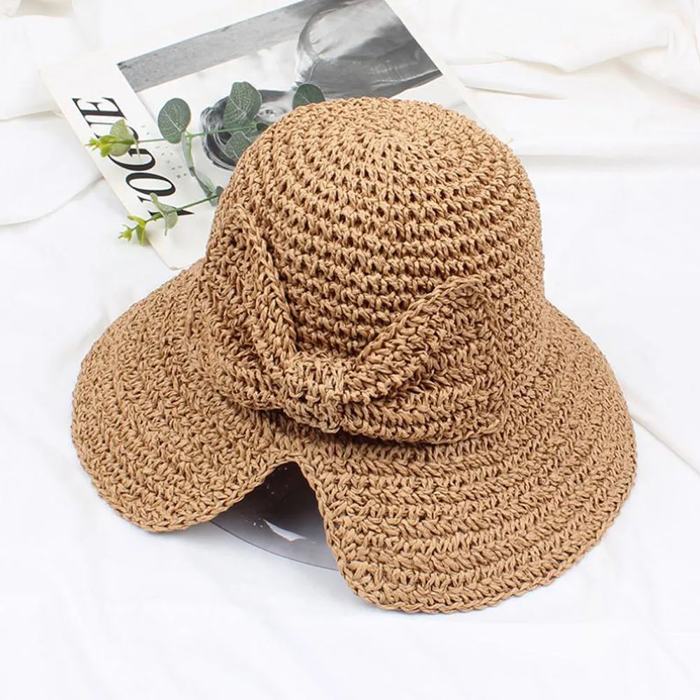 Fashion Bow-knot Straw Sunhat Summer Beach Women Lady Travel Sun Hat Foldable Beach Cap Sun Protection Panama Hat New