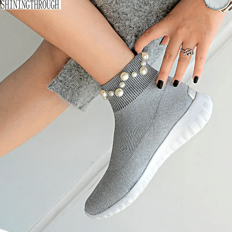 

2018 New women flat ankle boots knitting girls casual shoes woman boots spring autumn ladies work shoes size 40