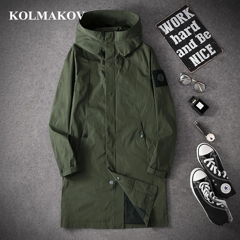 Мужской длинный тренчкот с капюшоном KOLMAKOV повседневный ветровка хорошего