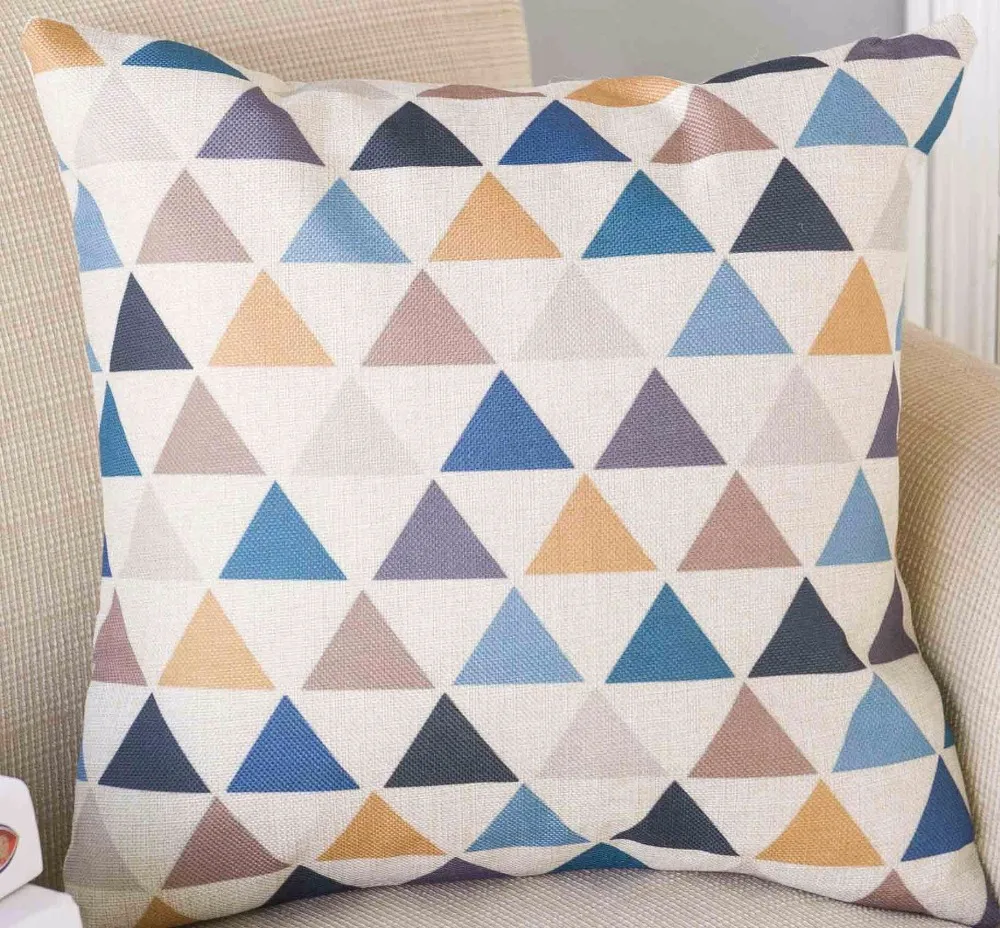 Argyle Triangle Plaids Pattern Cotton Linen Flax Cushion Case